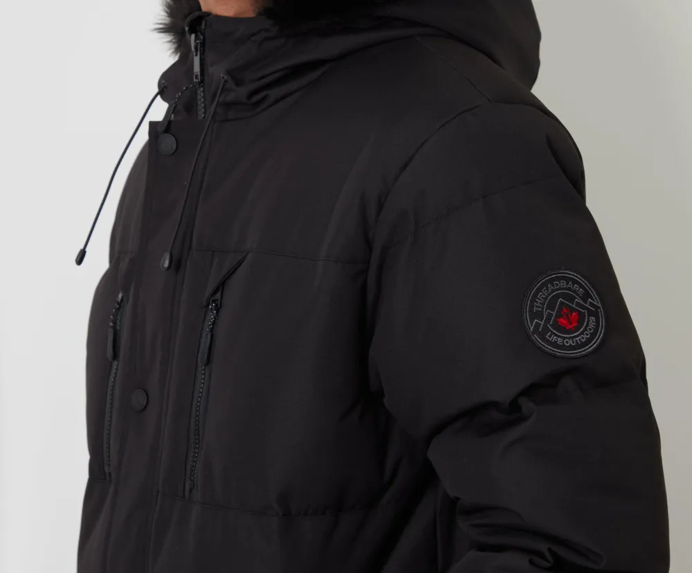 Men's Black Water-Resistant Longline Quilted Parka
