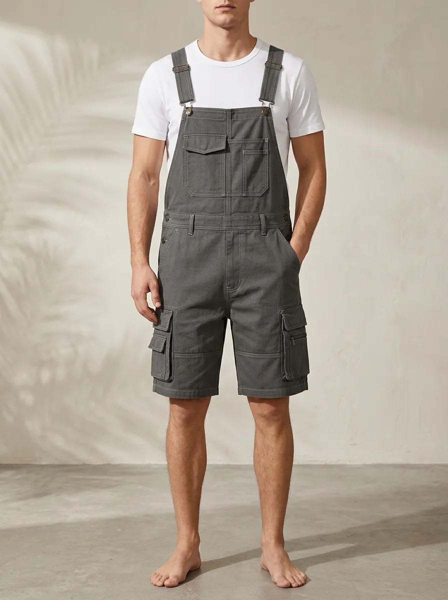 Men's Weekend Workwear Casual Workwear Cargo Bib Overalls Shorts