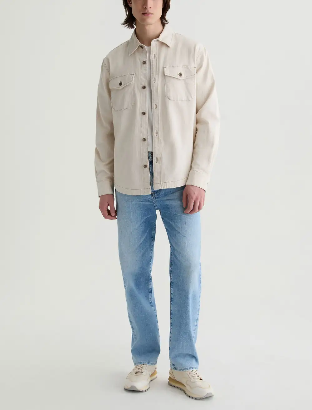 Men's Button Front Linen Blend Shirt Jacket
