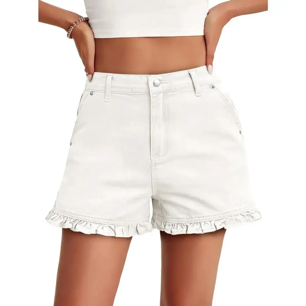 Women's Summer Ruffle Denim Shorts Cute High Waisted Cotton Jorts