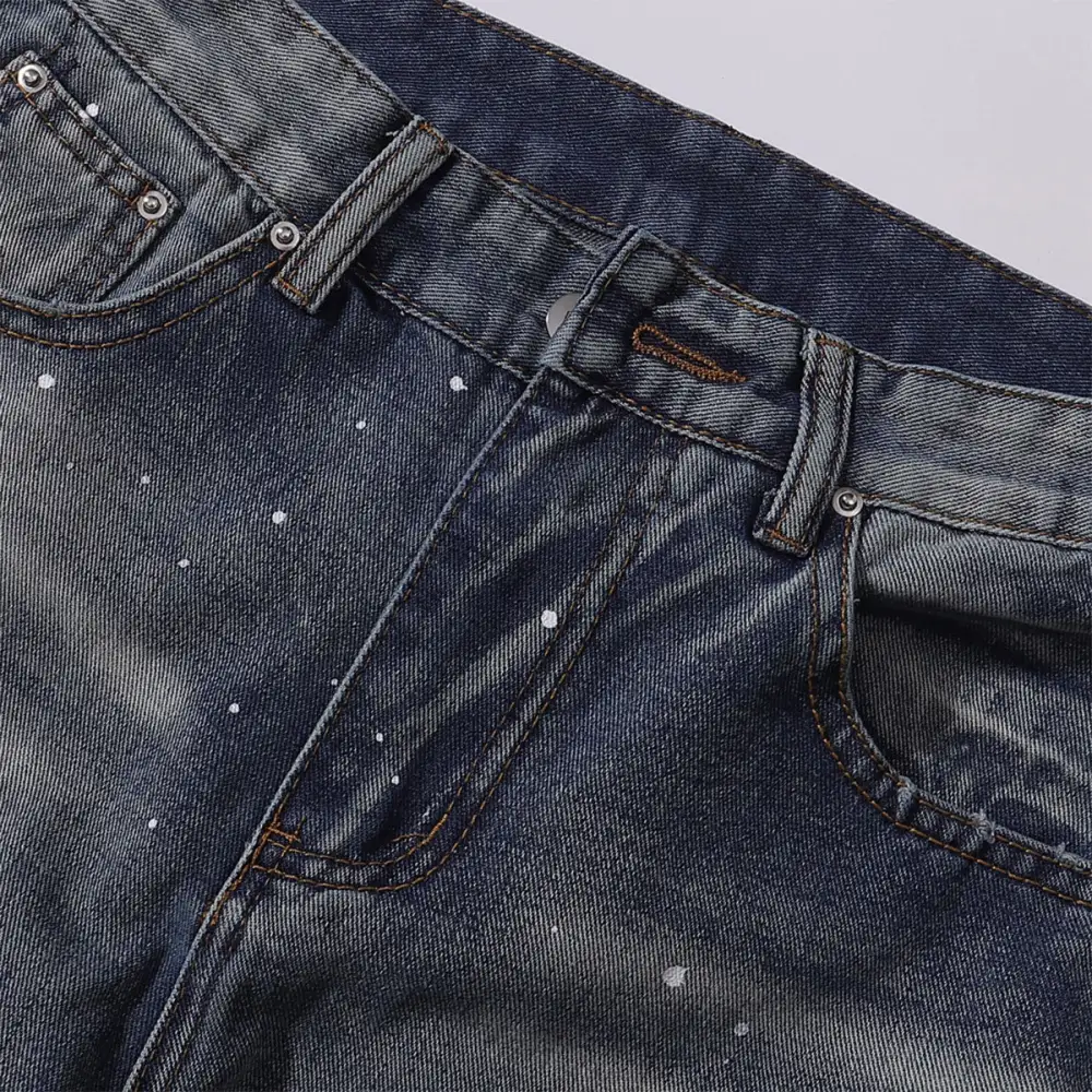 Wide Leg Distressed Splatter Print Denim Jeans