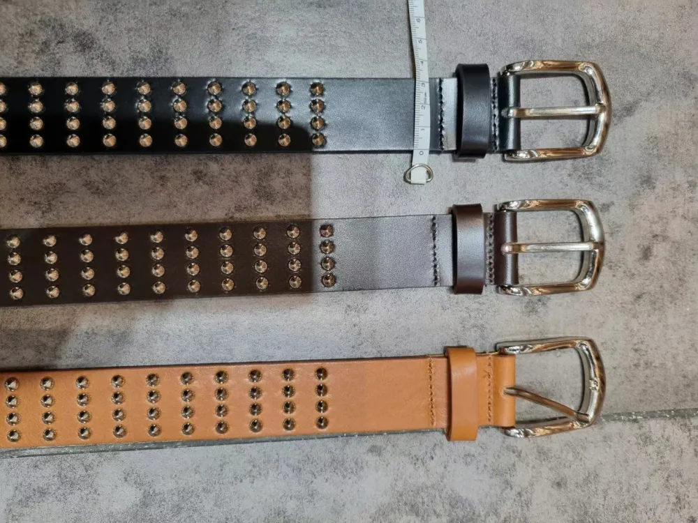 Studded Buckle Genuine Leather Belt