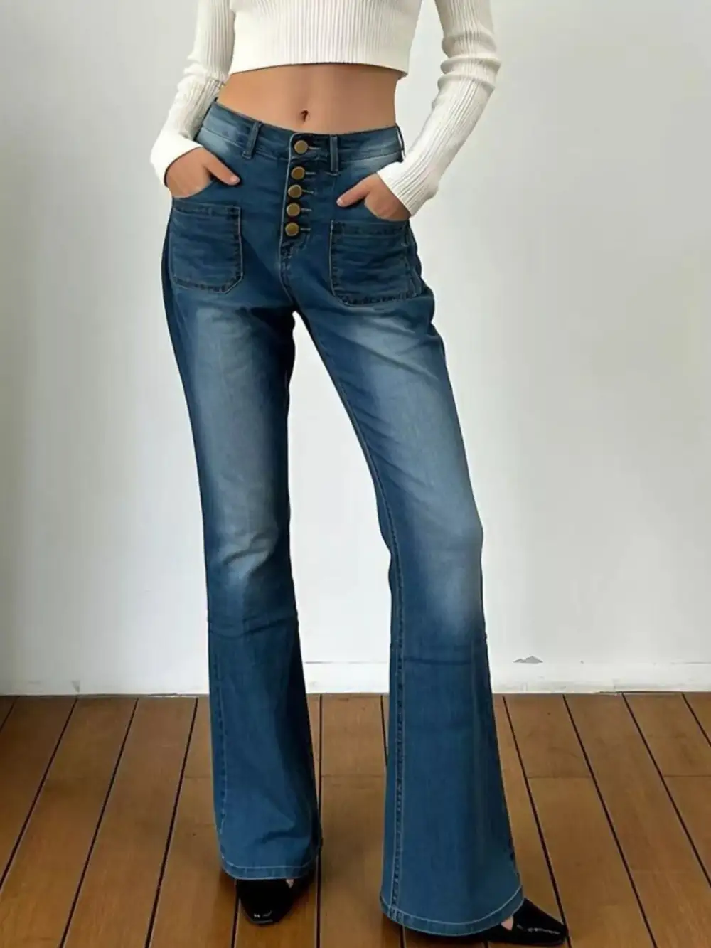 High-Waisted Button-Fly Flare Jeans