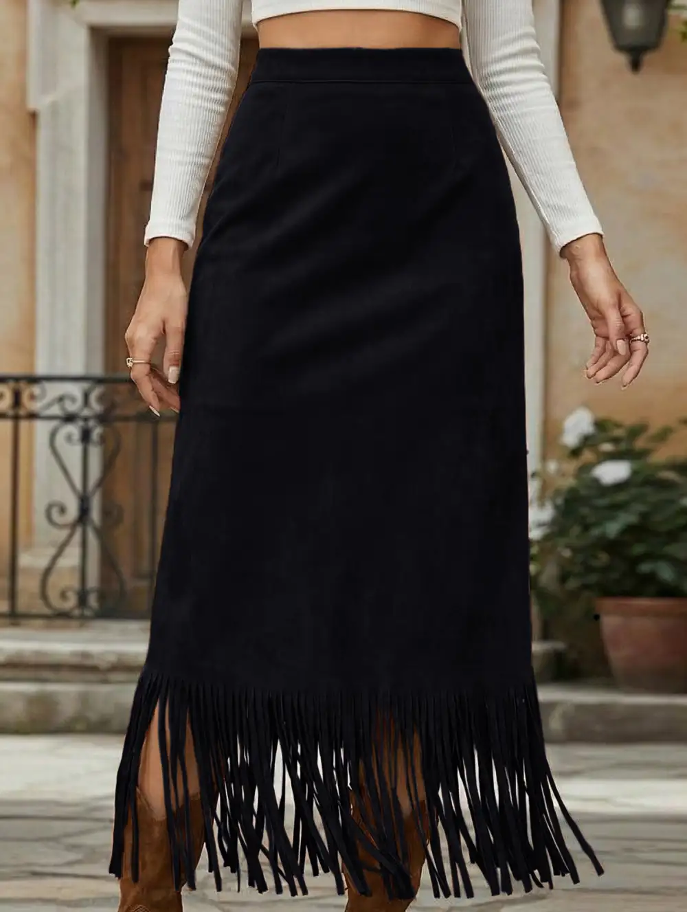 Tassel Tie Midi Skirt