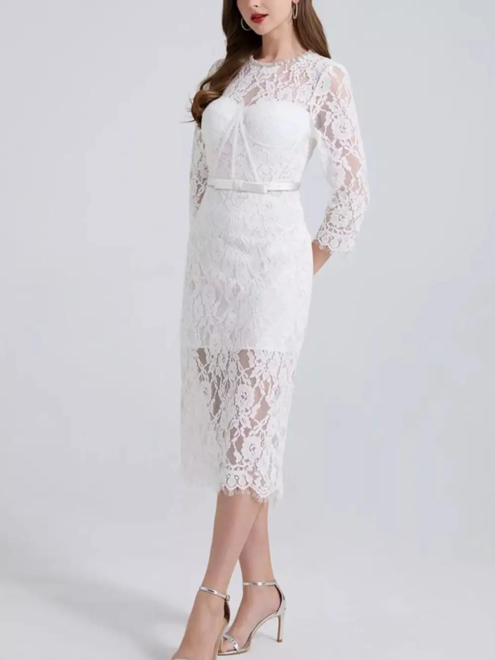 Lace Long Sleeve Midi Dress