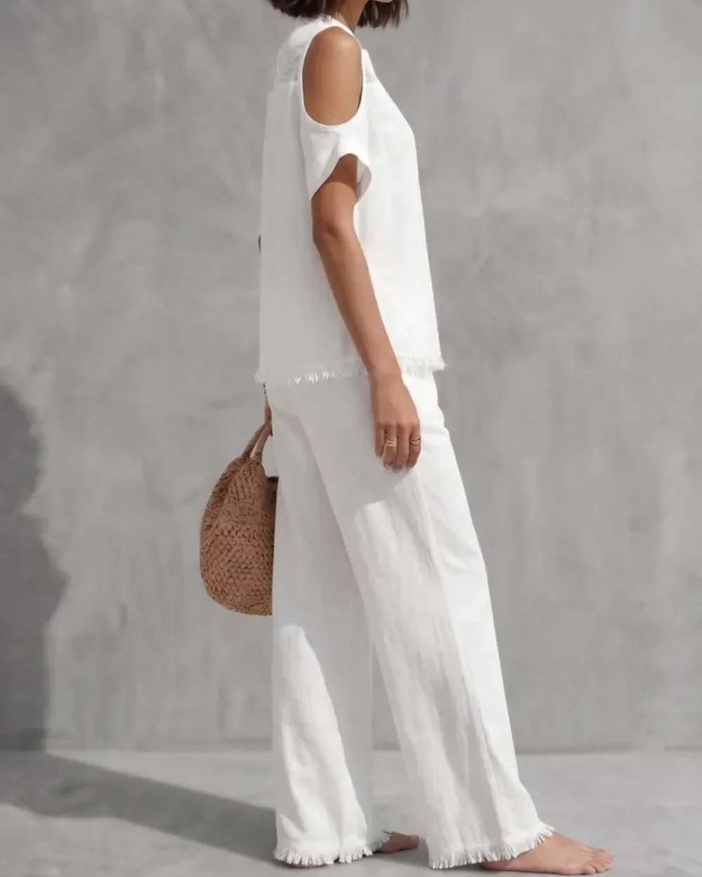 Off-Shoulder Short-Sleeve Pantsuit Set