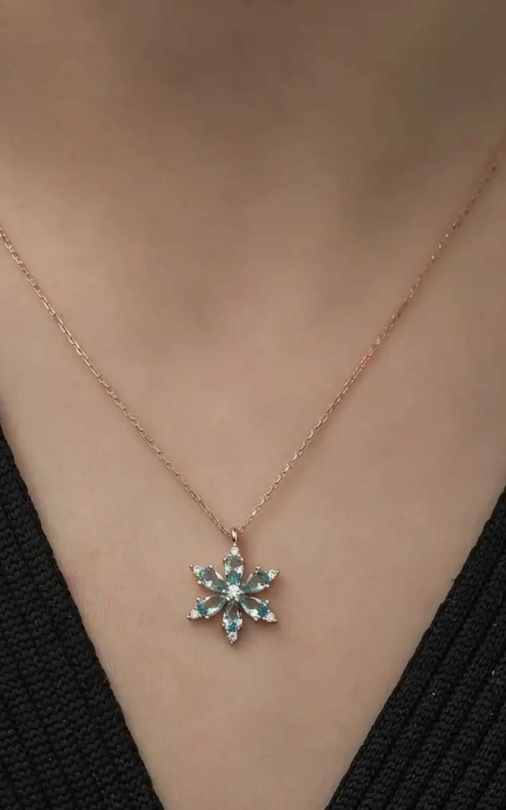 Aquamarine Snowflake Necklace