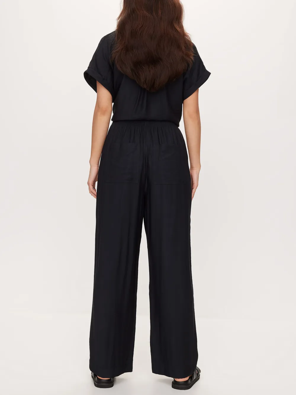 Black Green Flowy Wide-Leg Pants