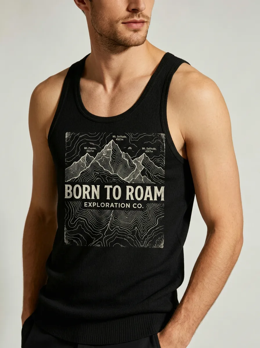 Men's Hiking Lover Born To Roam Mountain Topographic Printed Tank Top