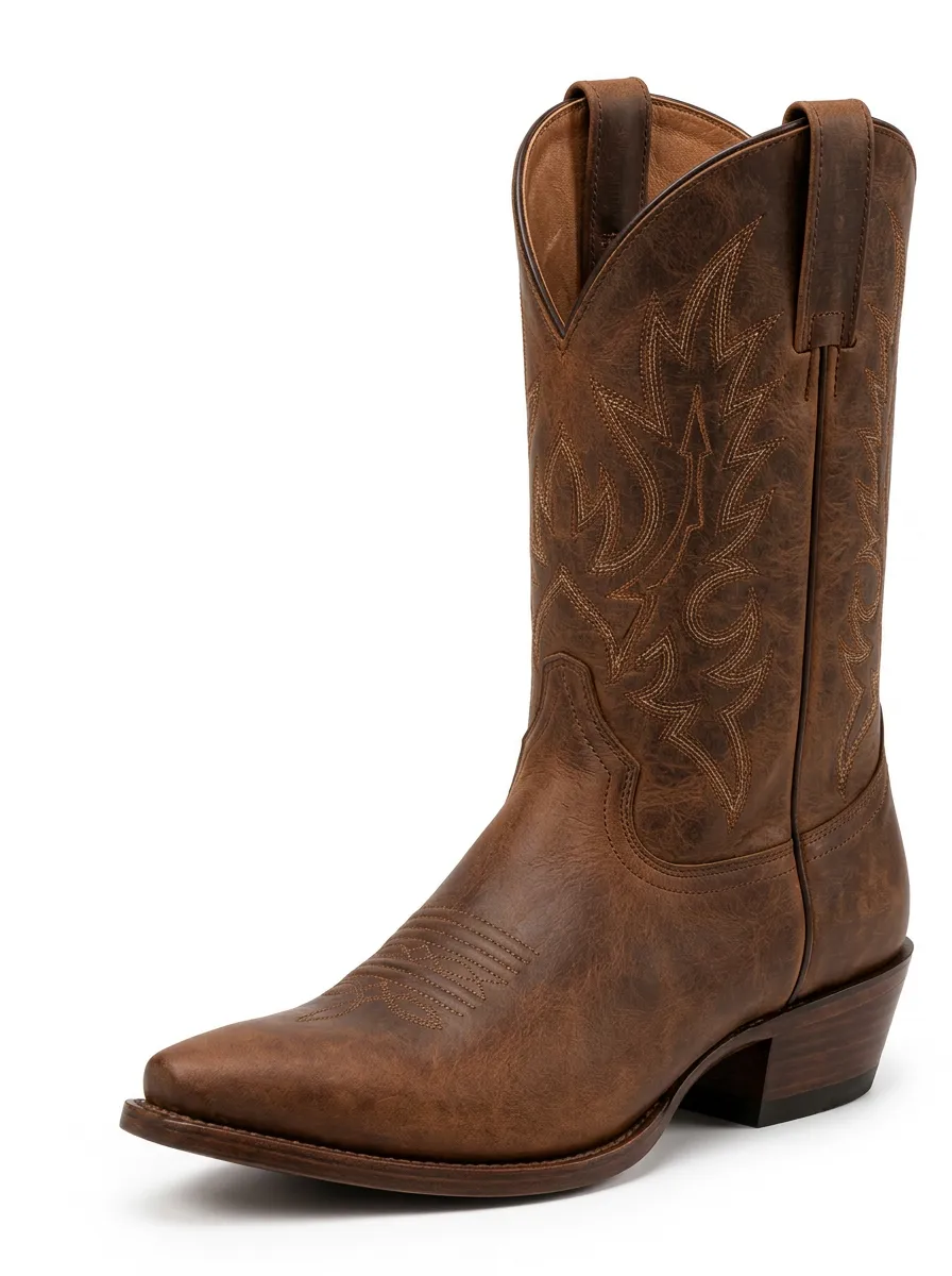 Men's Brown Cowboy Boots with Printed Embroidered Motifs