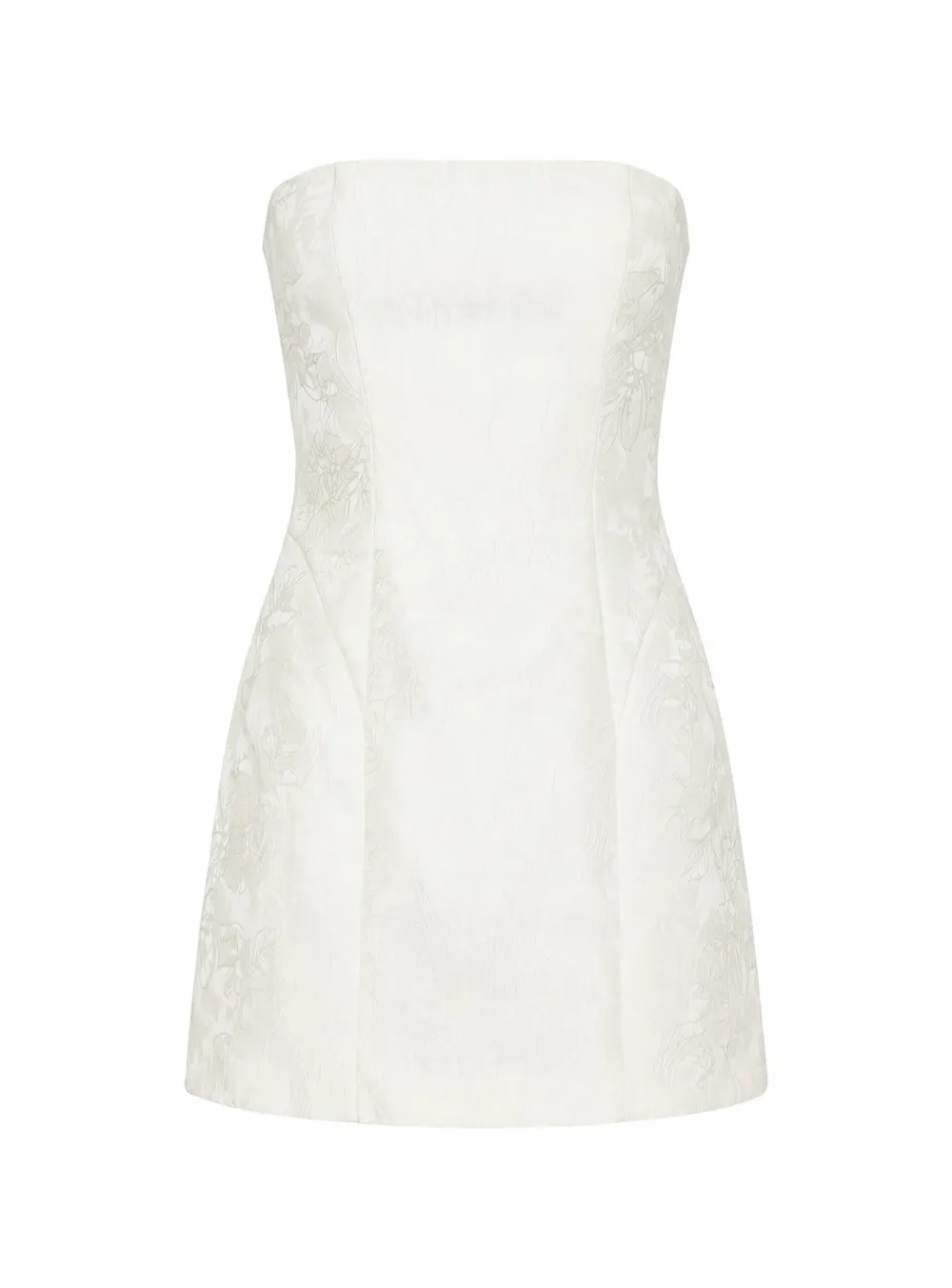 White Strapless Lace-Up Floral Mini Dress