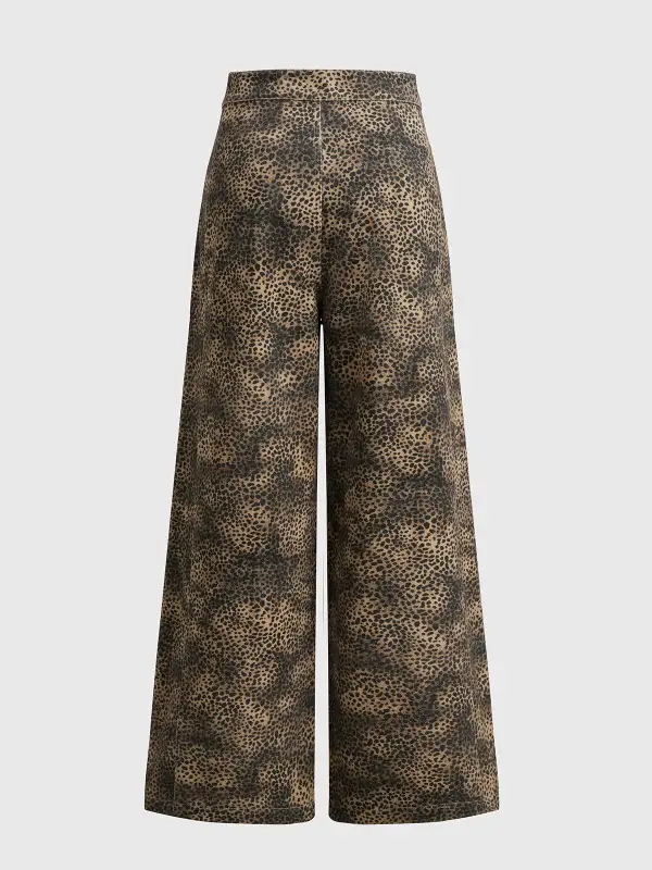 Wide-Leg High-Waist Leopard  Pants