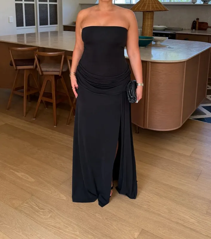 Black Strapless Split Maxi Dress