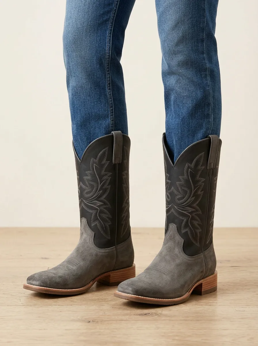 Men's Western Cowboy Two-Tone Embroidered Western Boots Men