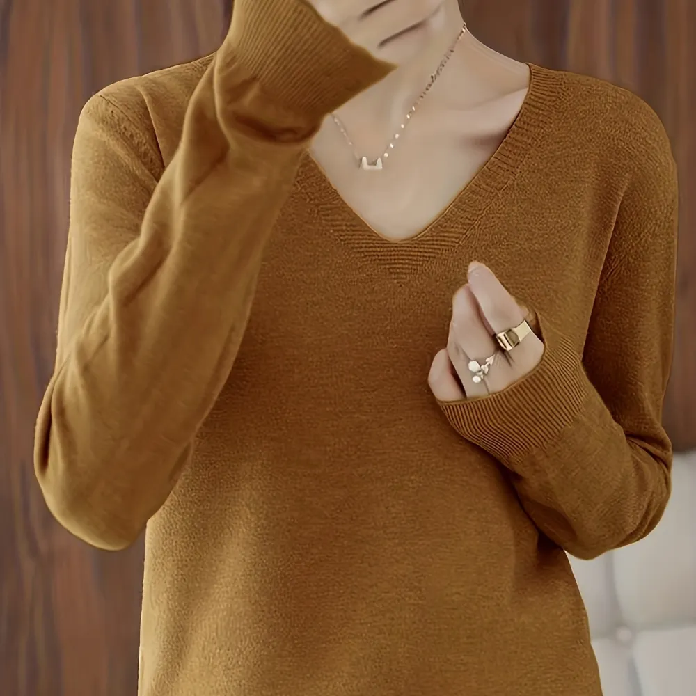 Day V Neck Long Sleeve Knitted Sweater