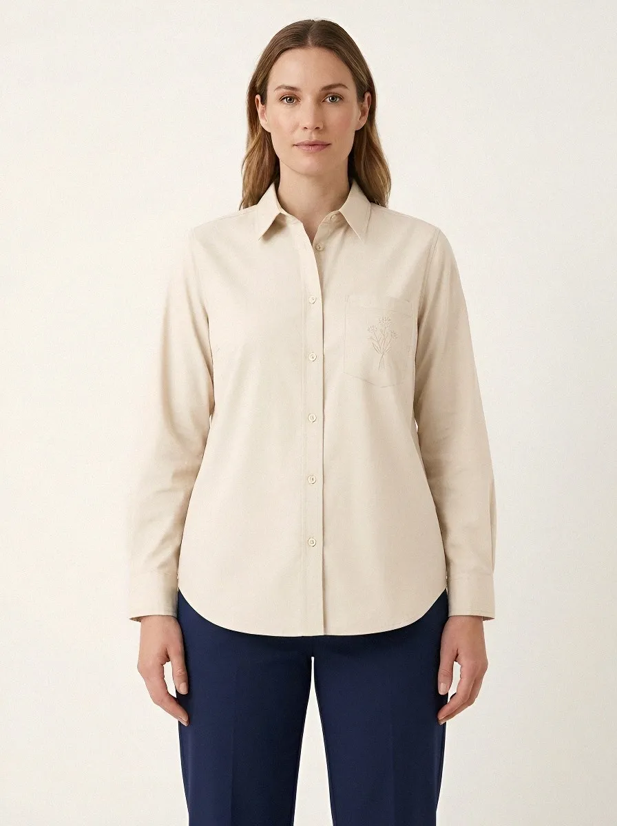 Women's Wildflower Line-Art Pocket Button-Up Shirt