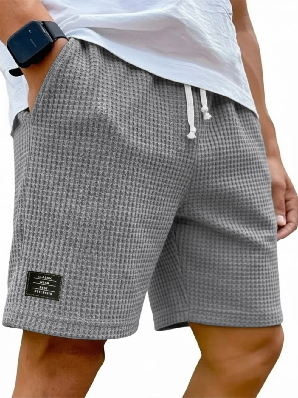 Textured Knit Drawstring Shorts