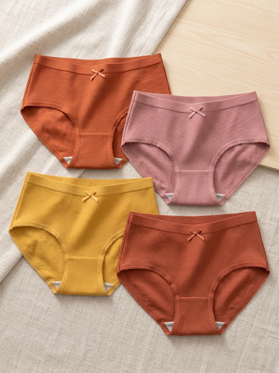 Women's Waffle Knit Bowknot Solid Color Panties Set