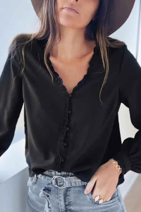 Lace Crochet Buttoned Long Sleeve Shirt