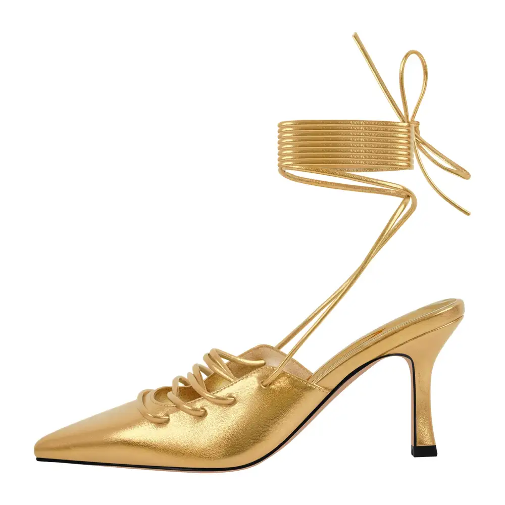Lace Detail Pointed Toe Stiletto Lace Up Pumps