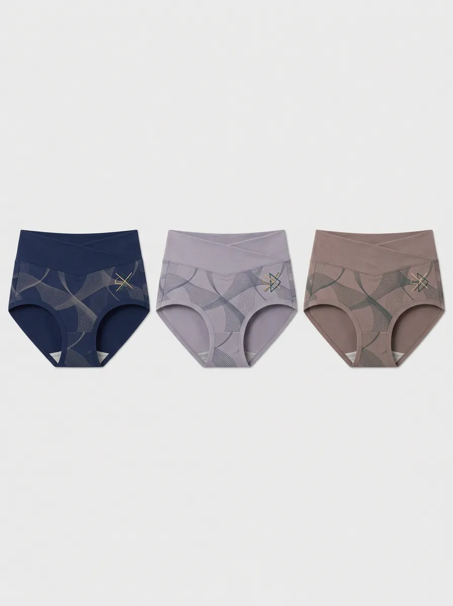 Women's A21 Geometric Pattern Crossover Waist Printed Panties 3-Pack
