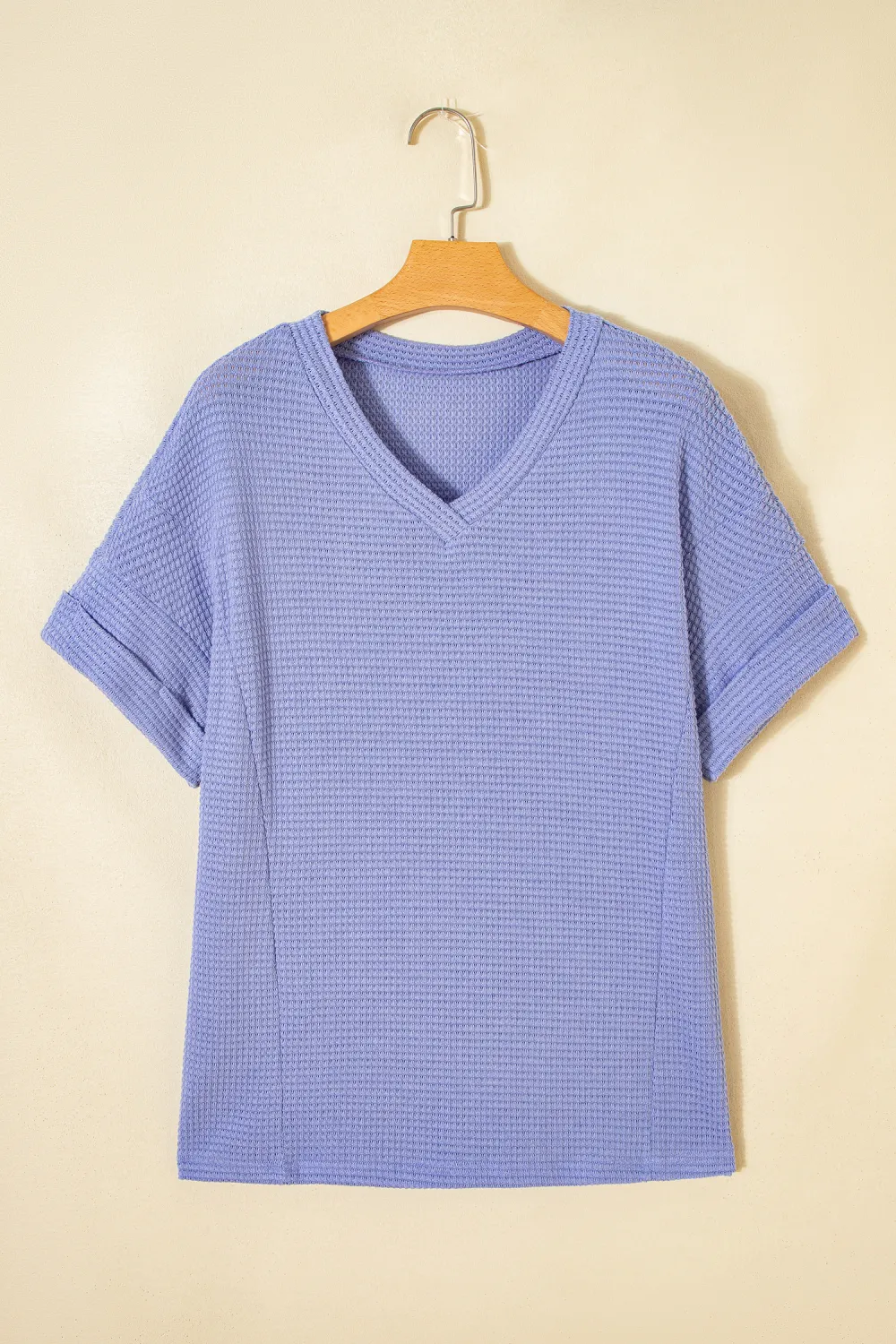 Wisteria Waffle V Neck Short Sleeve Top