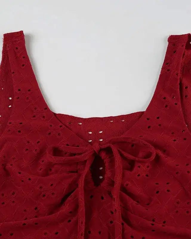Lace-Trim Knitted Backless Cropped Tank Top