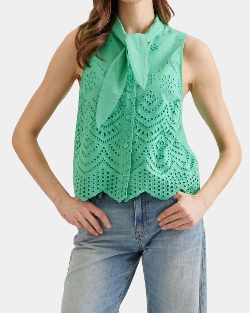 Neck Tie Eyelet Top
