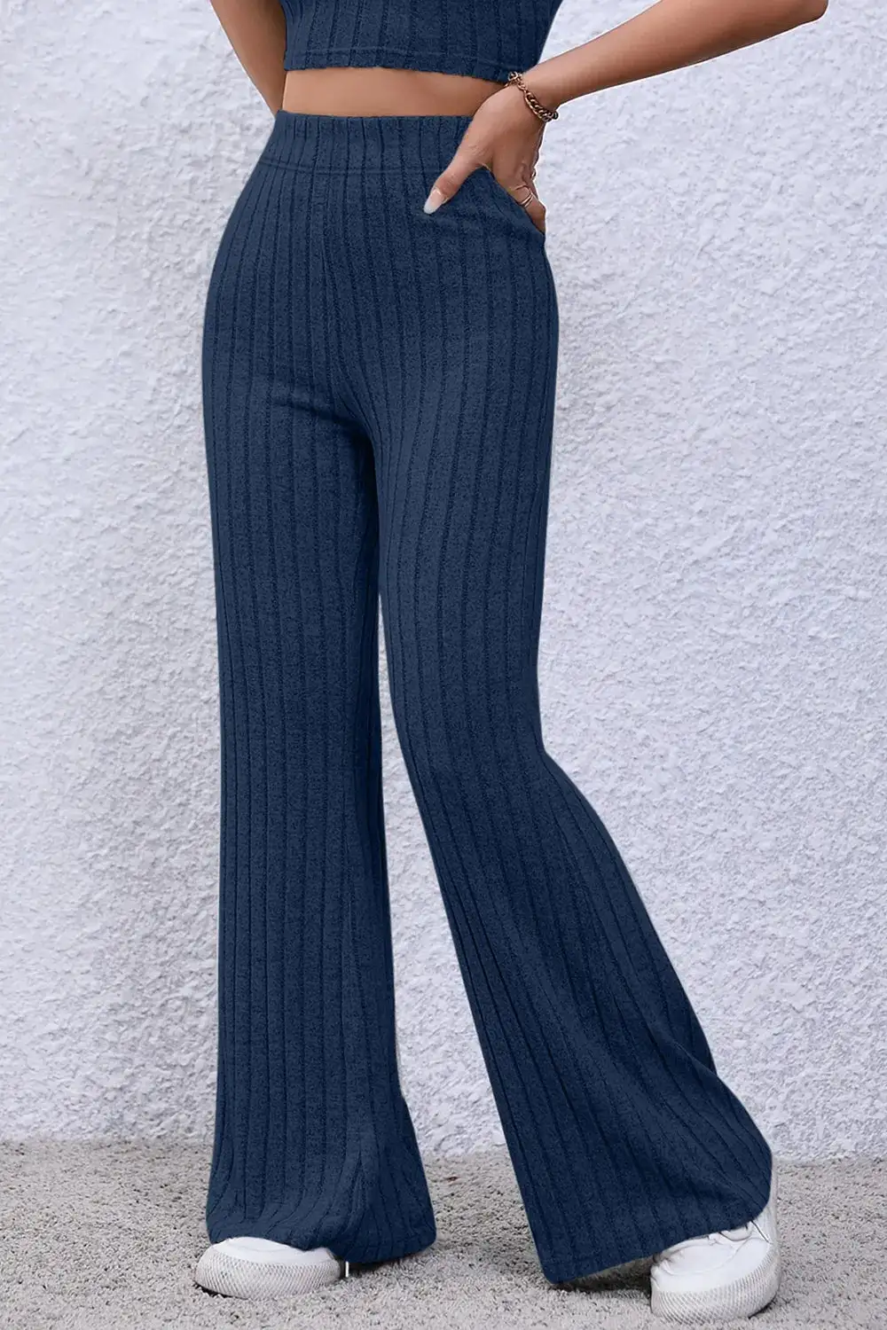 Flare High Waist Ribbed Cropped Pants