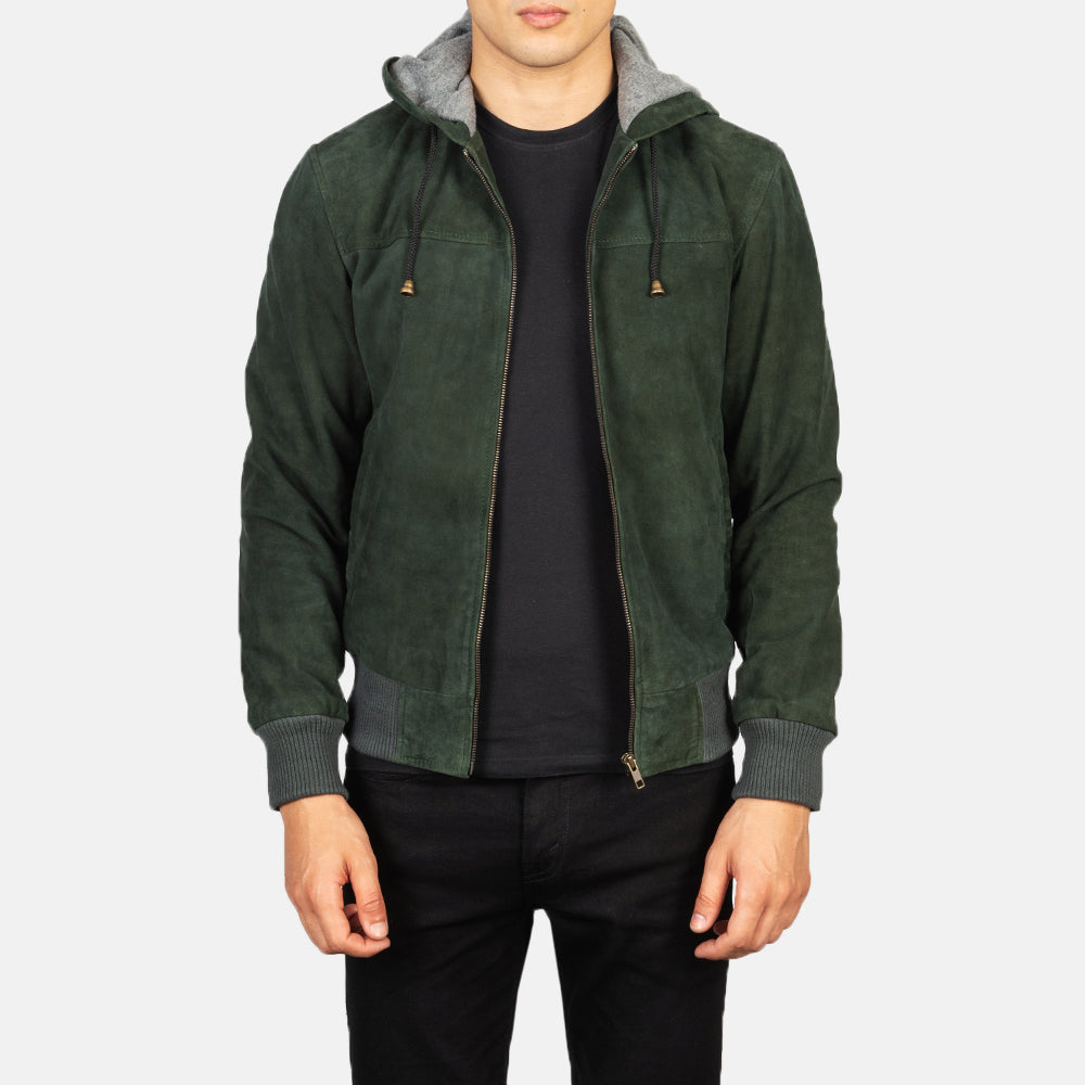 Men's Bomber Hooded Suede Jacket