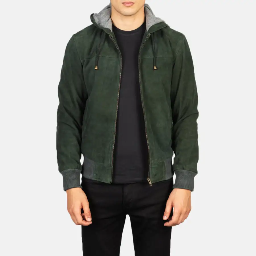 Men's Bomber Hooded Suede Jacket