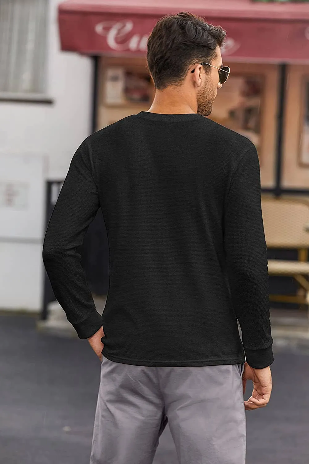 Basic Waffle Pullover Long Sleeve T-Shirt Hoodie