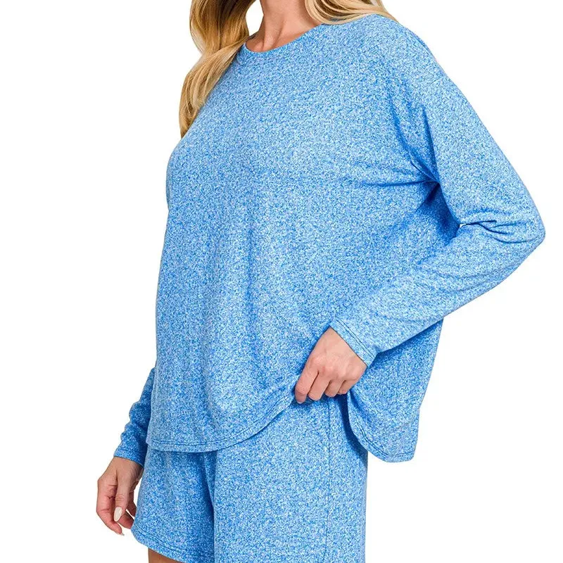 Soft Melange Long Sleeve Tee and Shorts Set