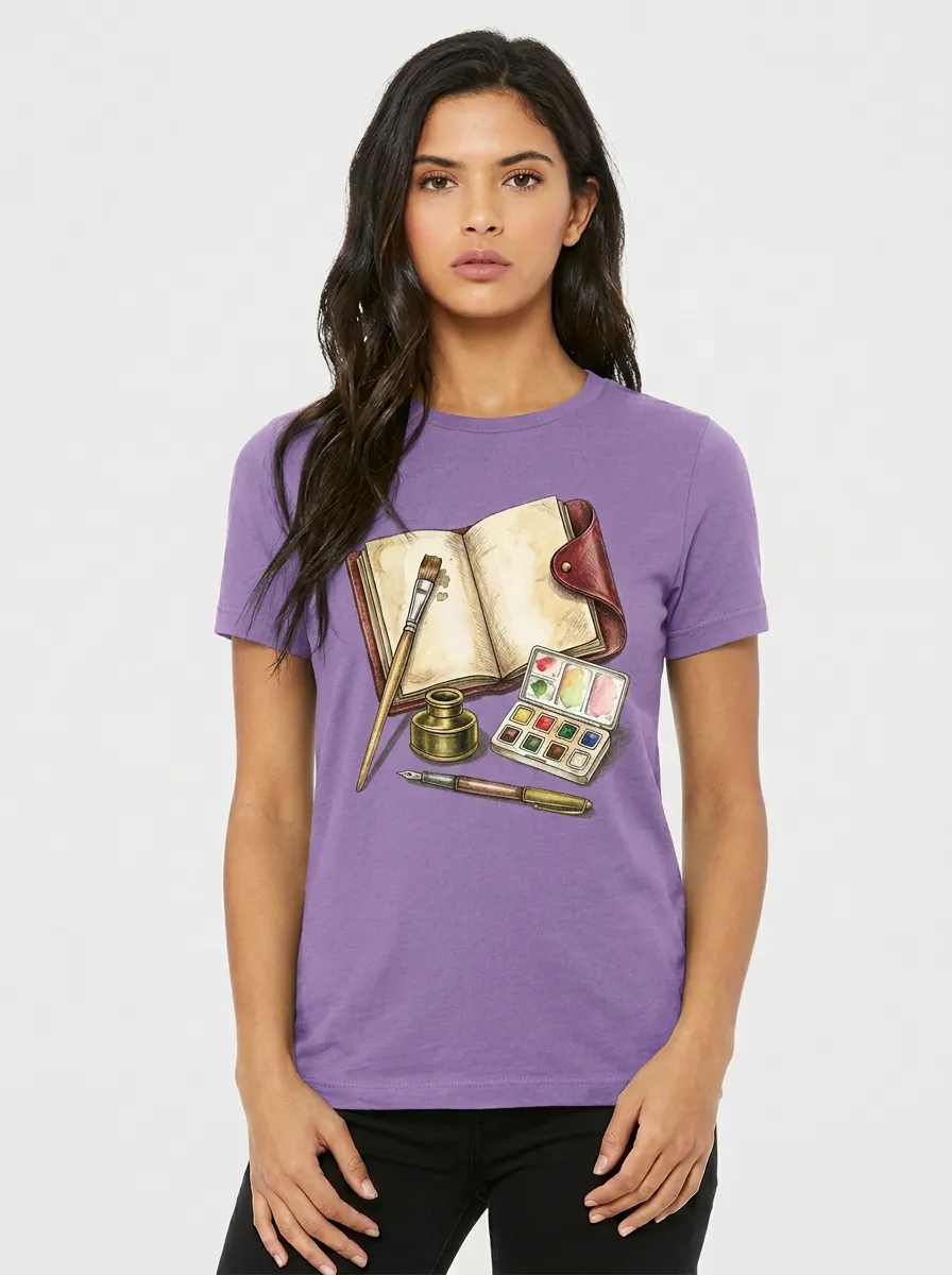 Women's Artist Lover Watercolor Journal Brush Printed T-shirt