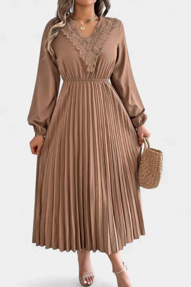 Pleated Lace Casual Dress