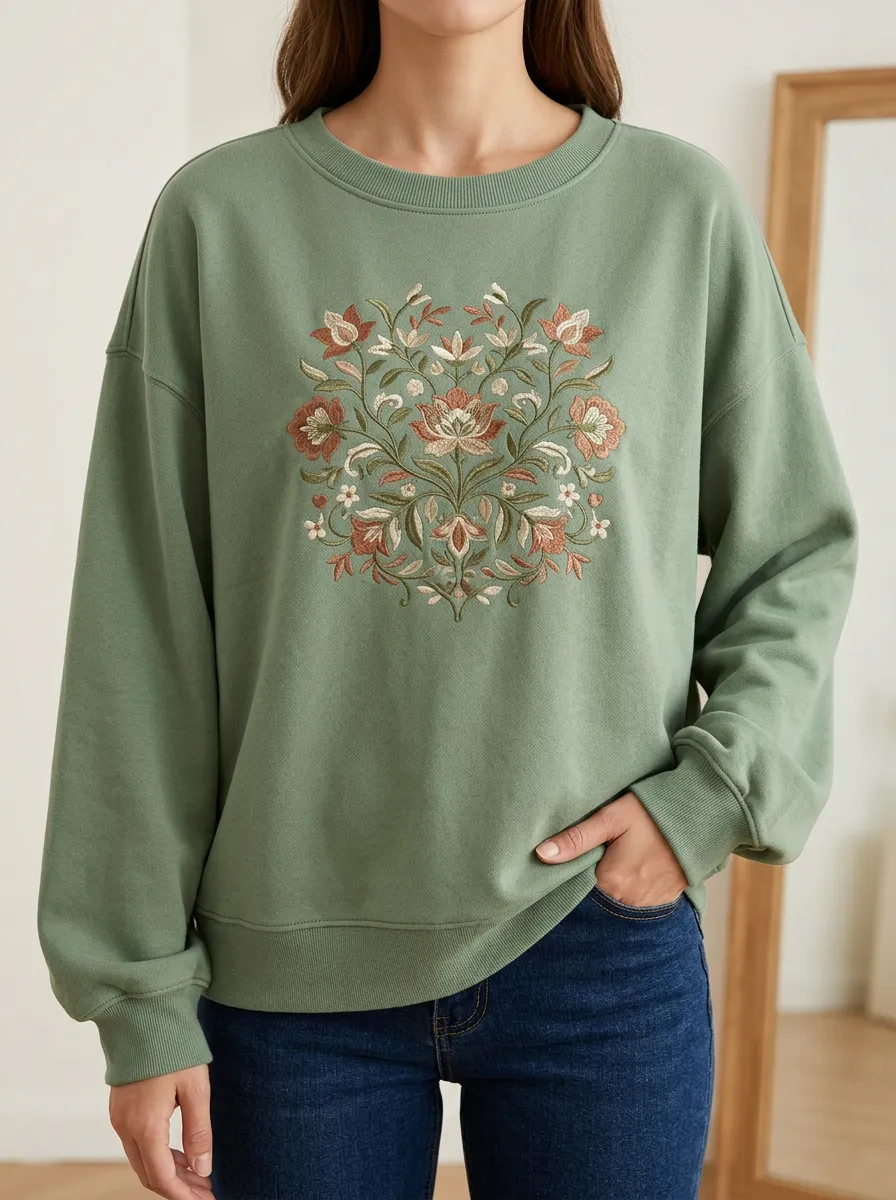 Women's Relaxed Sweatshirt with Floral Detail