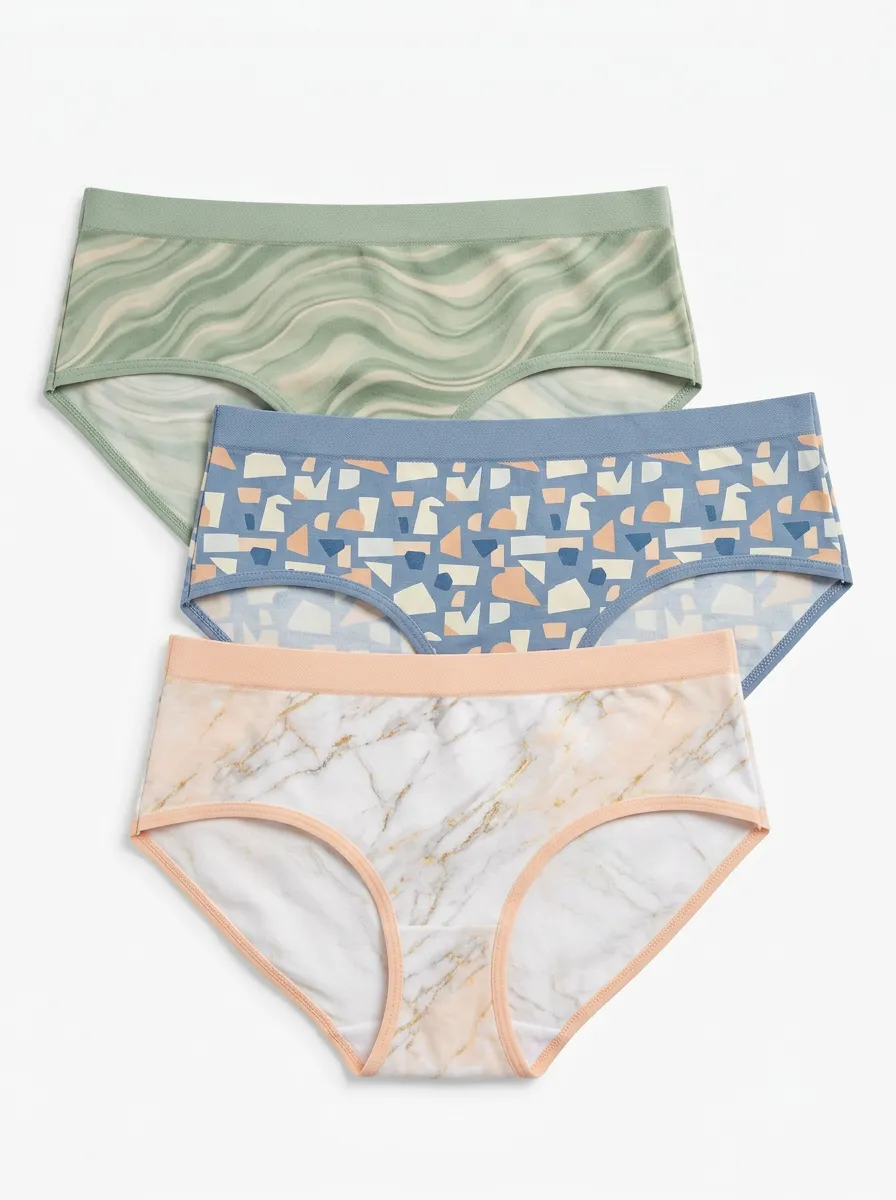 Women's Abstract Marble Geometric Printed Three-Pack Briefs