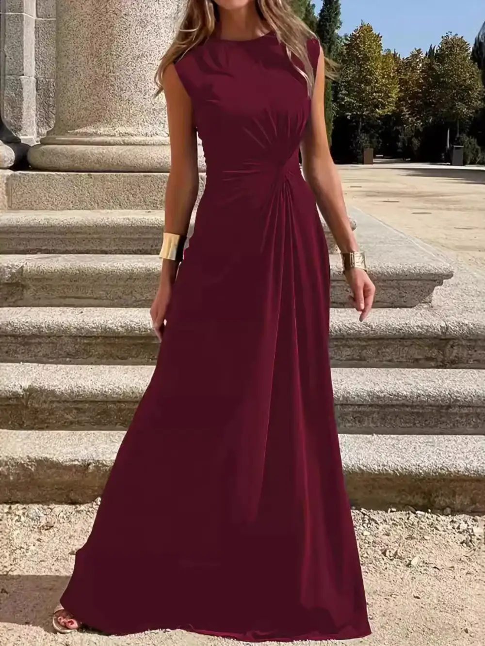 Round Neck Sleeveless Maxi Dress