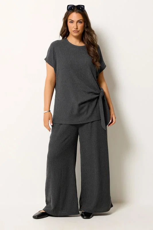 Grey Wide Leg Textured Trousers detail 1