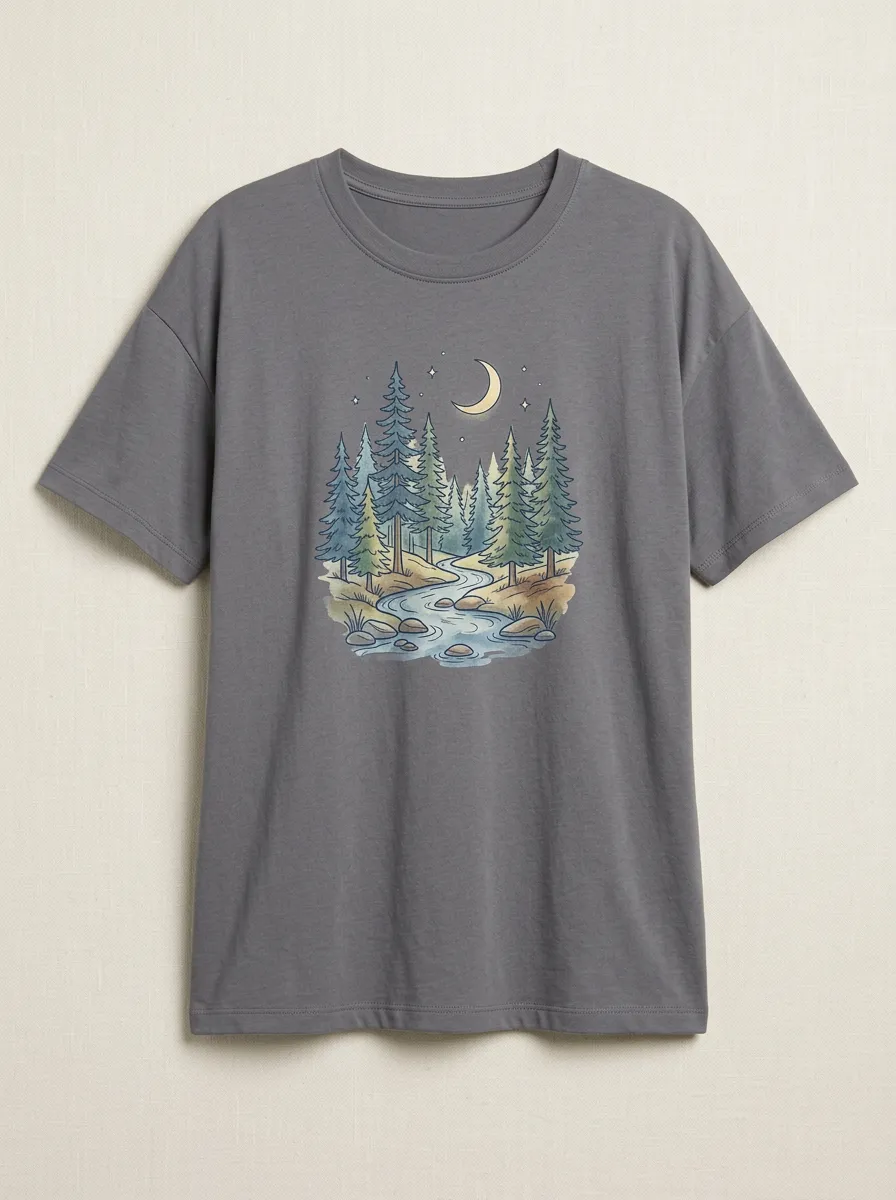 Women's Moon Forest & River Graphic Crewneck T-Shirt