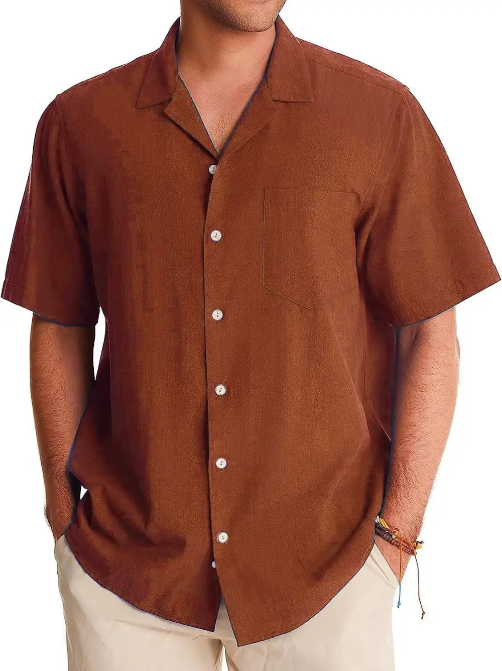 Short Sleeve Open Collar Pocket Shirt