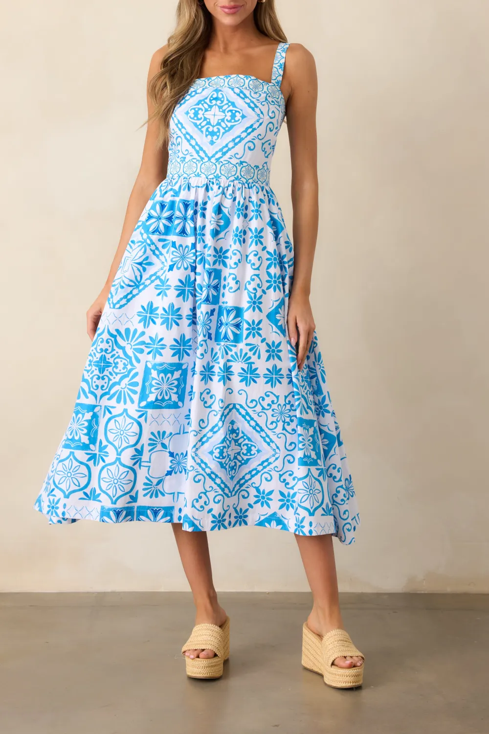 Aegean Blue Tile Midi Dress