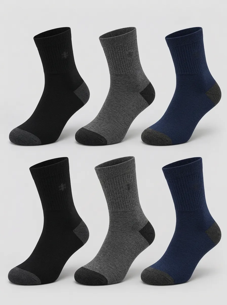 Men's Casual Everyday Basic Embroidered Logo Printed Socks 6-Pack