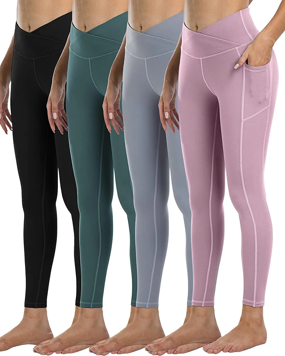 YOUNGCHARM 4 Pack Leggings with Pockets for Women,High Waist Tummy Control Workout Yoga Pants