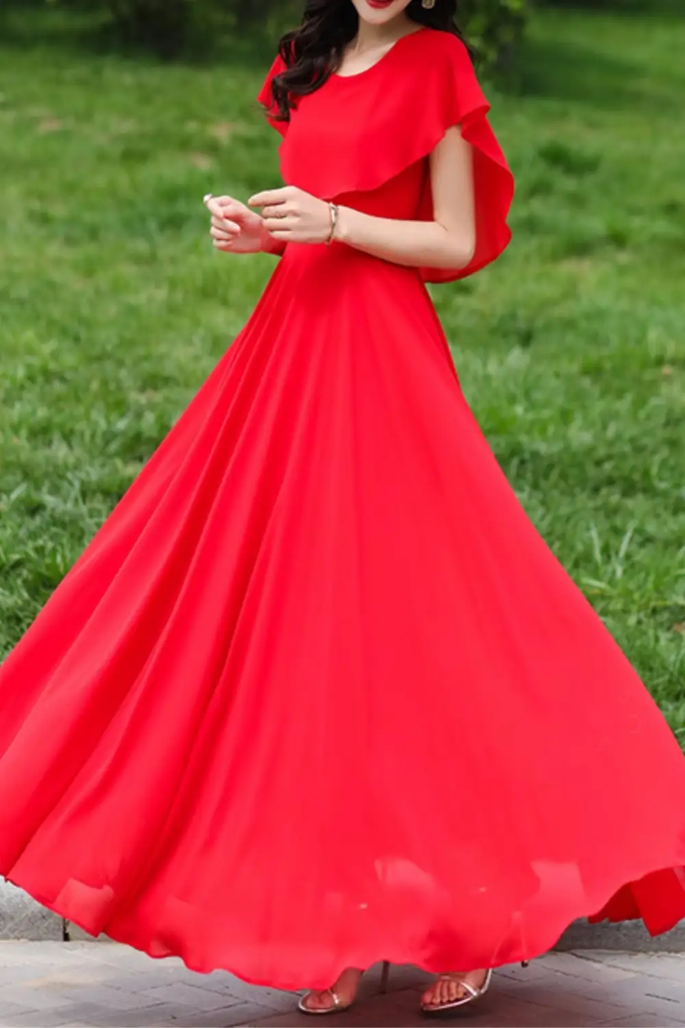 Refined Chiffon Fit And Flare Swing Maxi Dress