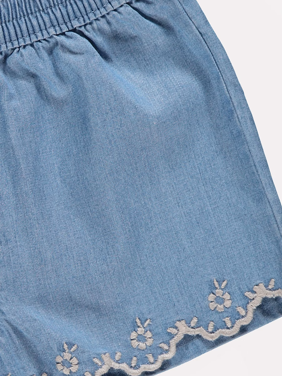 Denim Embroidered Trim Shorts detail 1