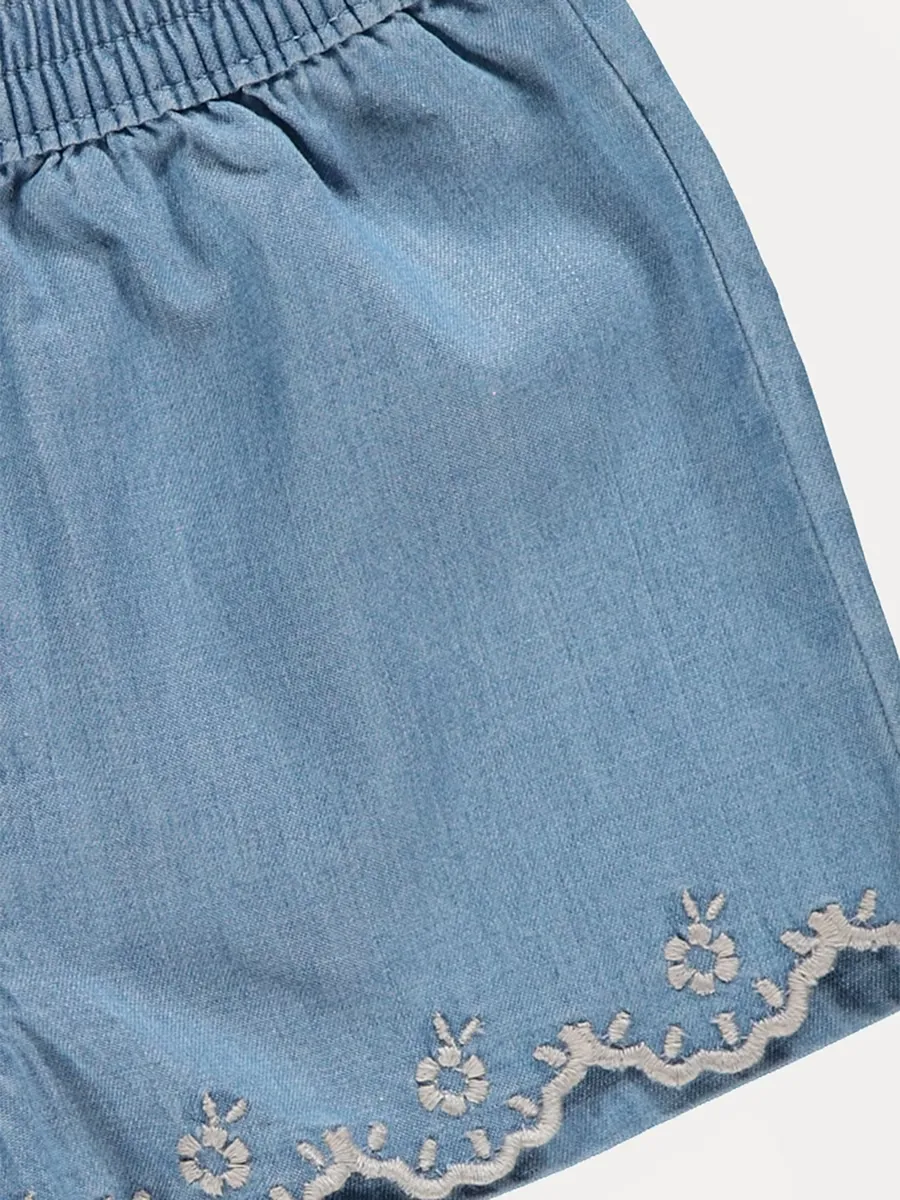 Denim Embroidered Trim Shorts