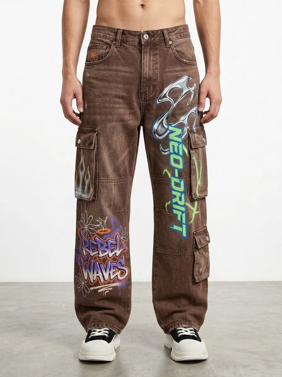 Men's Streetwear Neo-Drift Graffiti Graphic Cargo Jeans