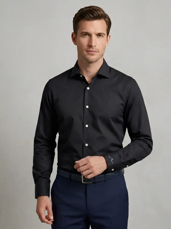 Men's Minimalist Wave Embroidery Non-Iron Cotton Shirt