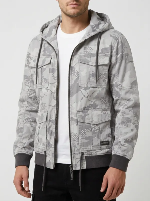 Men's Pixel Camo Hooded Utility Jacket